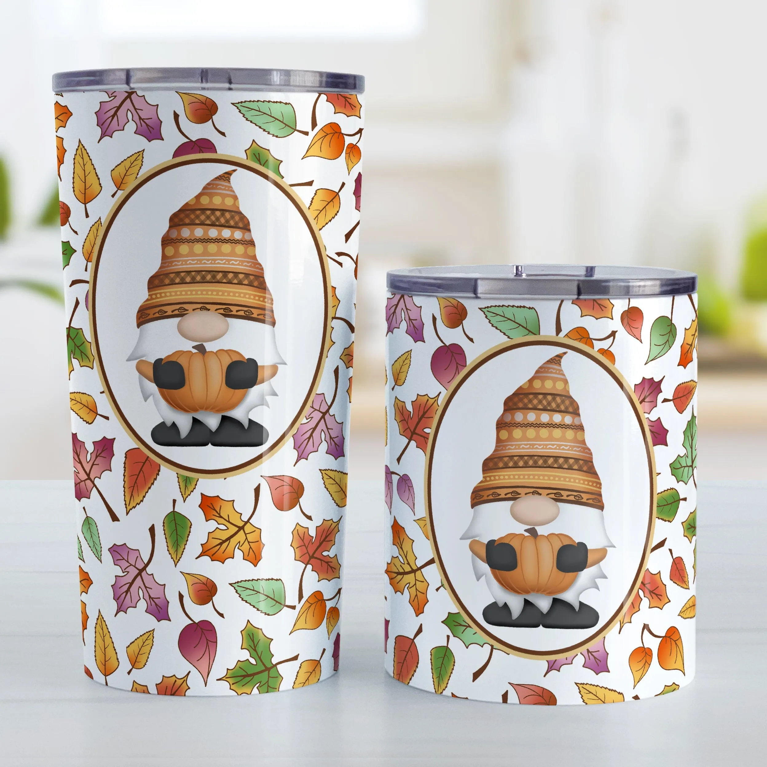 Orange Gnome Fall Leaves Tumbler Cup