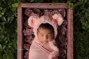 Pink Faux Fur Newborn Teddy Bear Hat