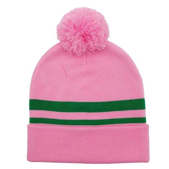 Pink Two Stripe Green Beanie