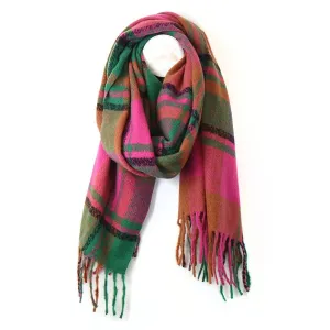 POM One Size Bright Pink Check Twist Fringe Winter Scarf