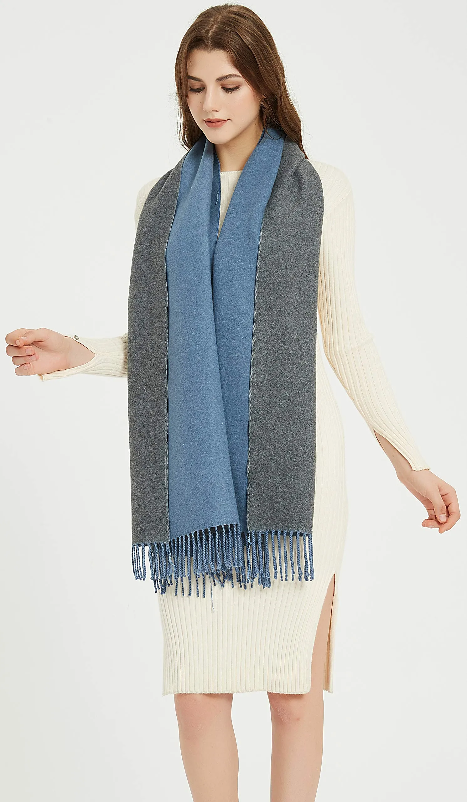 Premium Soft Elegant 2 Tone Virgin Wool Scarf Shawl Wrap