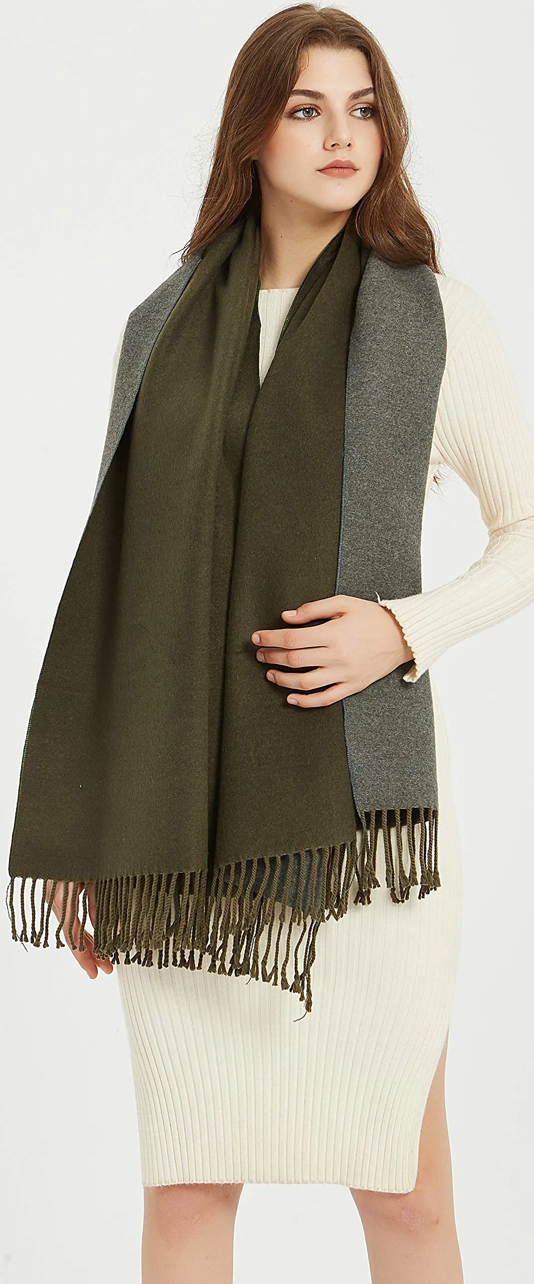 Premium Soft Elegant 2 Tone Virgin Wool Scarf Shawl Wrap