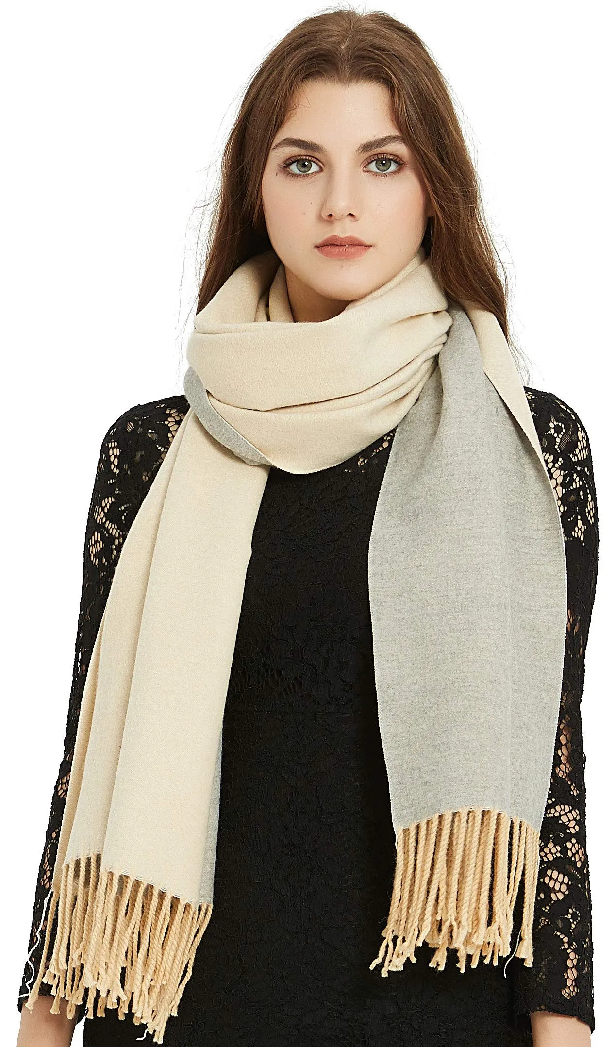 Premium Soft Elegant 2 Tone Virgin Wool Scarf Shawl Wrap