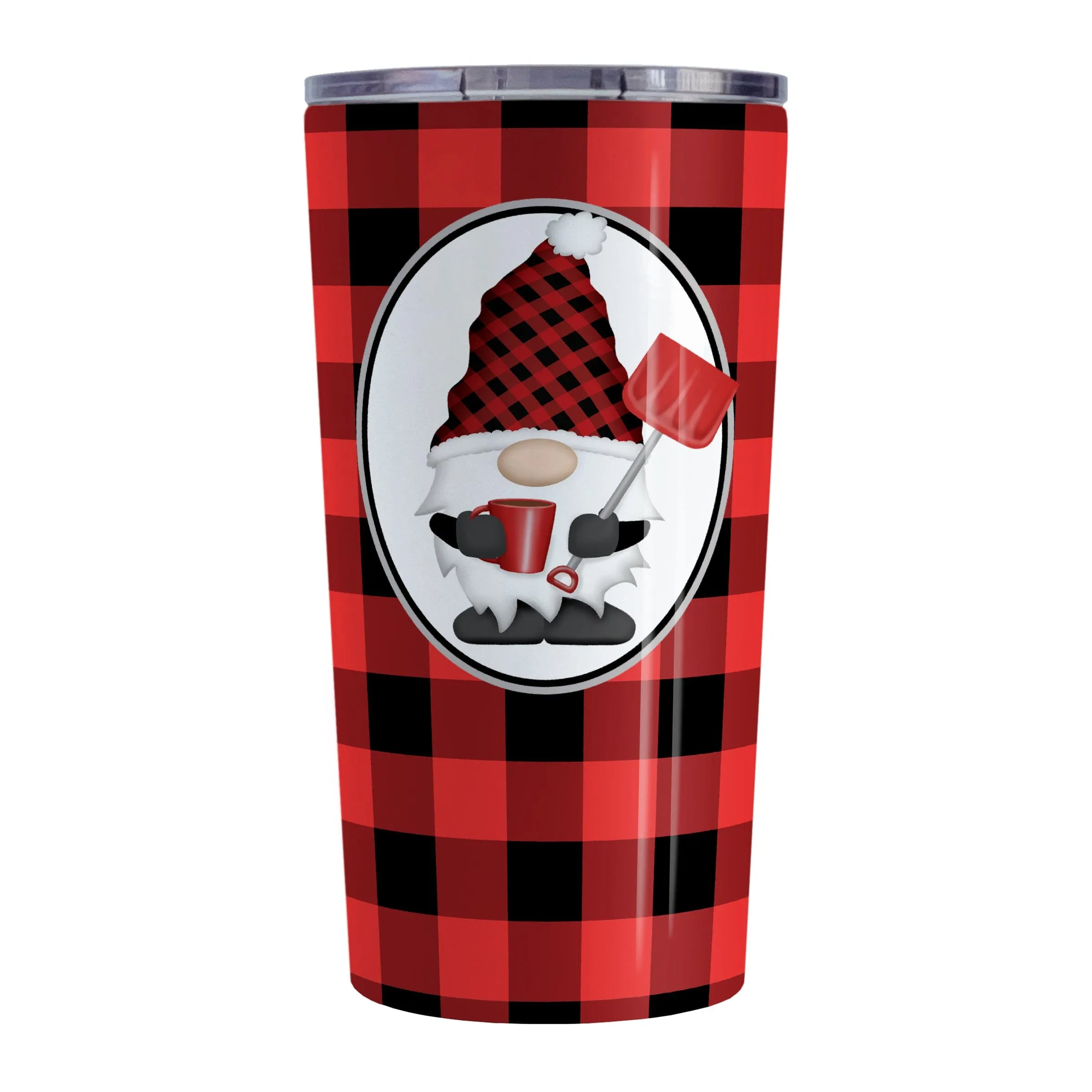 Red Gnome Buffalo Plaid Tumbler Cup