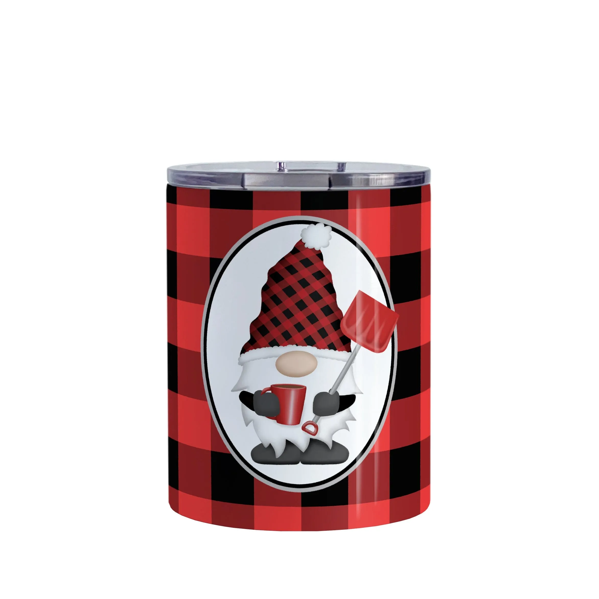 Red Gnome Buffalo Plaid Tumbler Cup