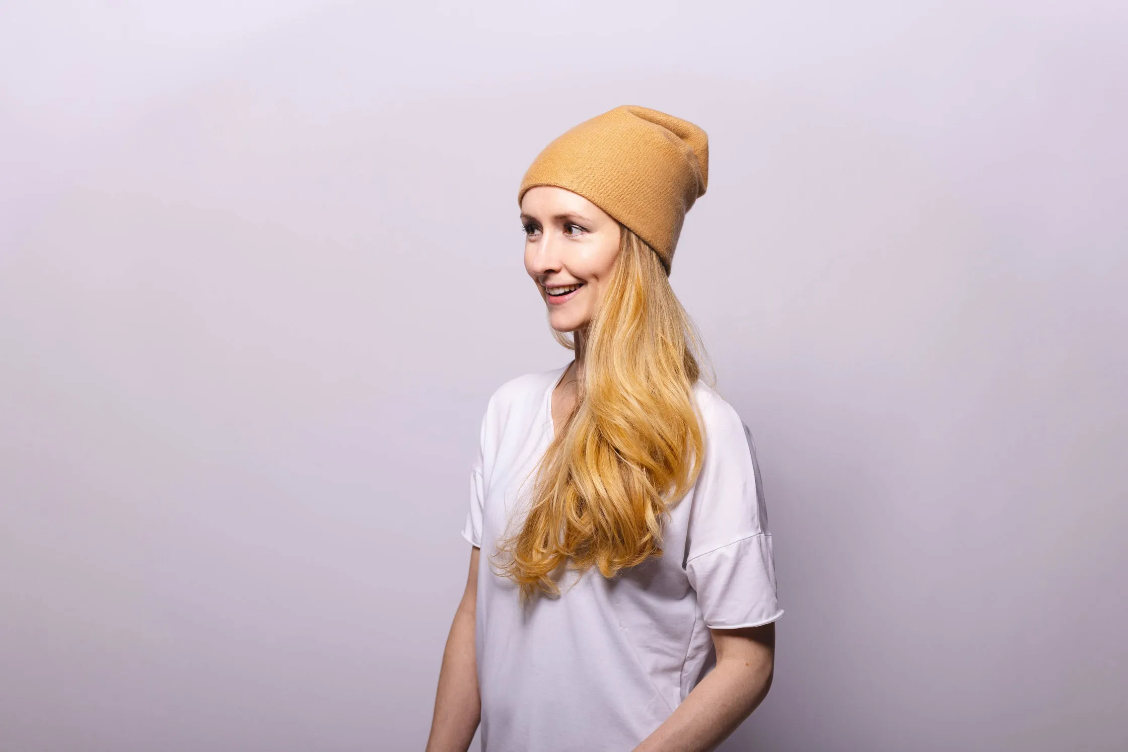 Reversible Slouchy Gold Cashmere Hat