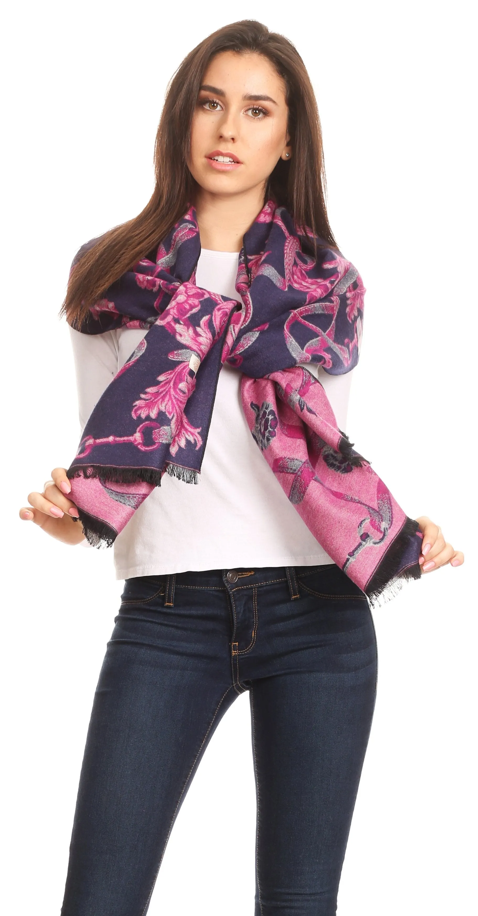 Sakkas Adele Floral Ornate Soft and Warm Pashmina Shawl Scarf Vegan Commute