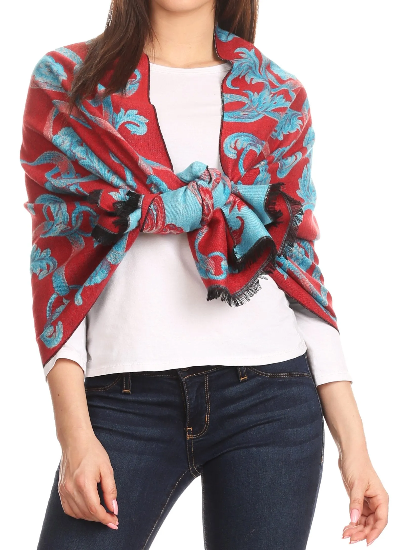 Sakkas Adele Floral Ornate Soft and Warm Pashmina Shawl Scarf Vegan Commute