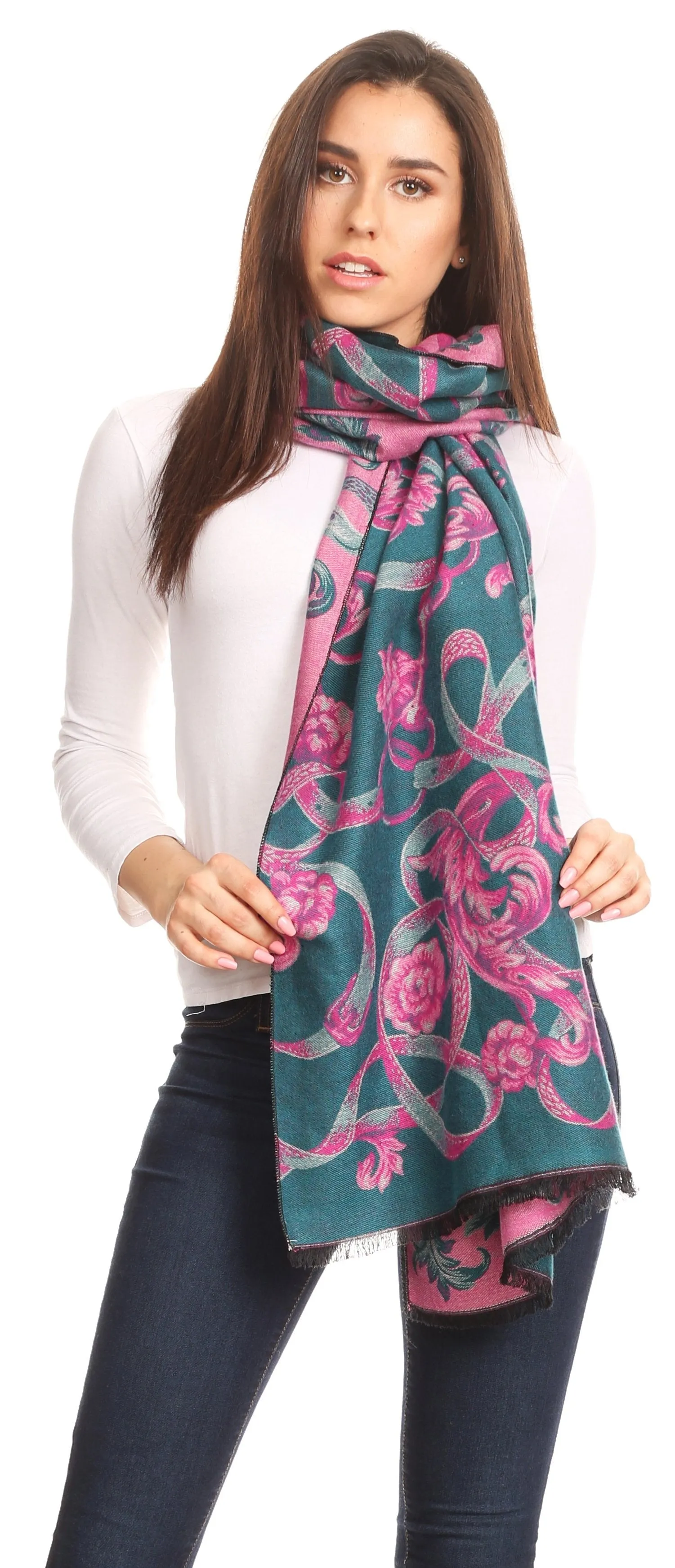 Sakkas Adele Floral Ornate Soft and Warm Pashmina Shawl Scarf Vegan Commute