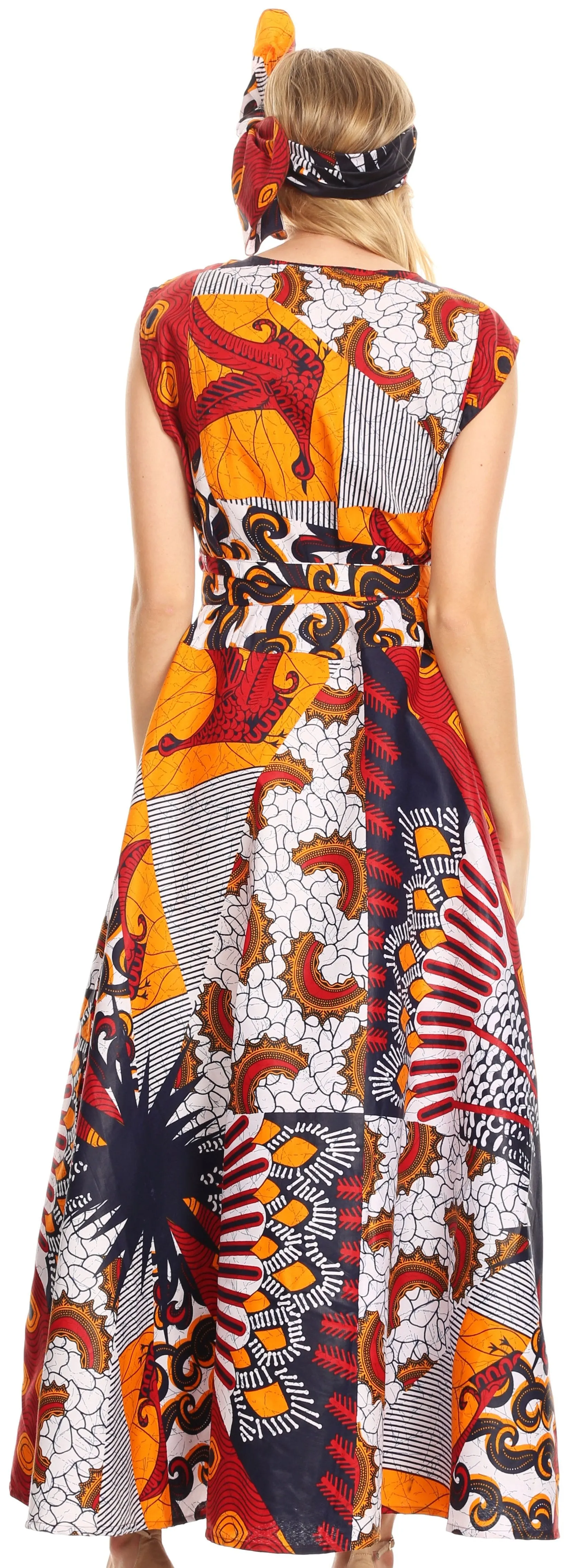 Sakkas Daliah Colorful Wax African Ankara Dutch Sleeveless Long Wrap Around Dress