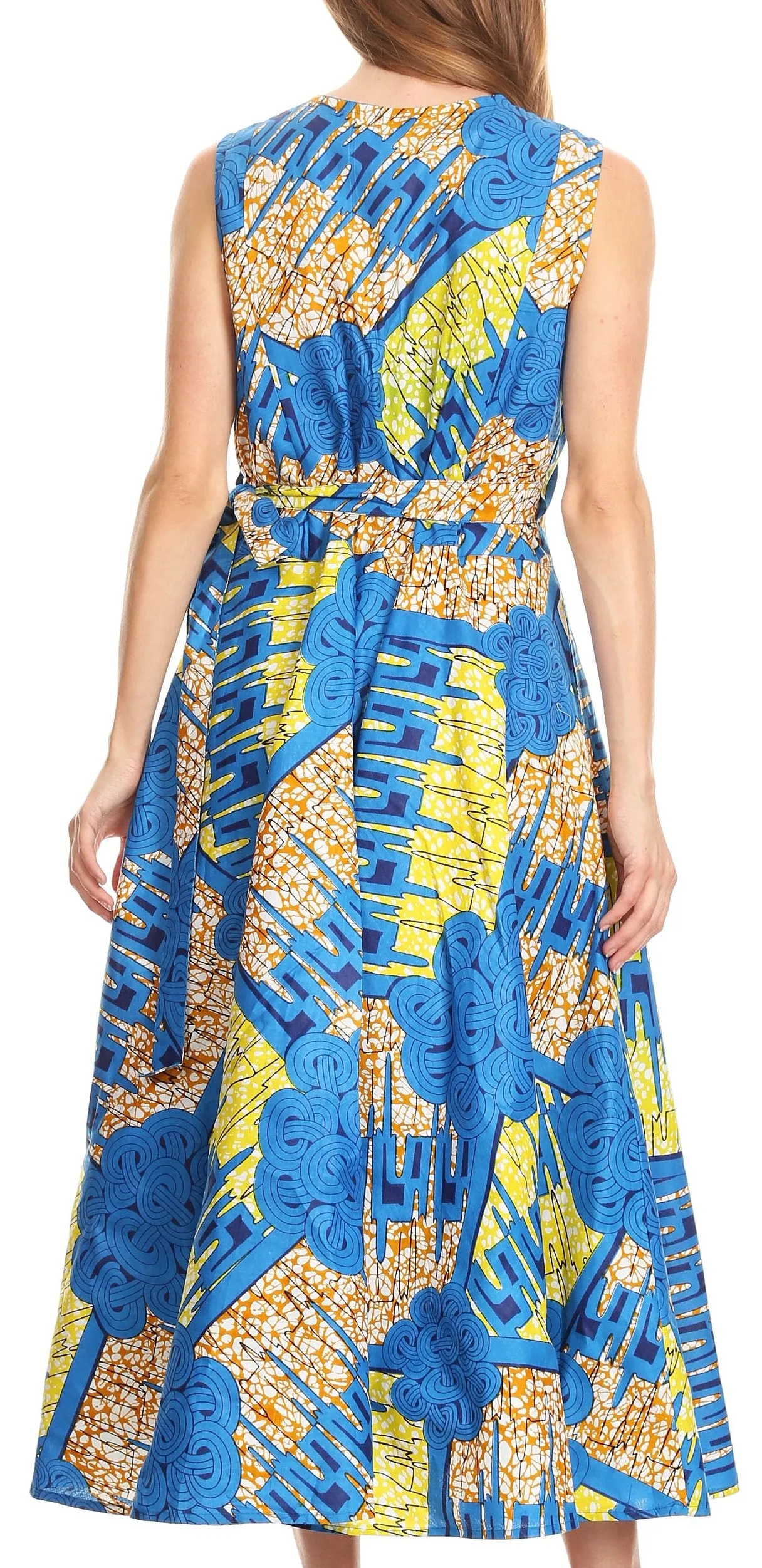 Sakkas Daliah Colorful Wax African Ankara Dutch Sleeveless Long Wrap Around Dress