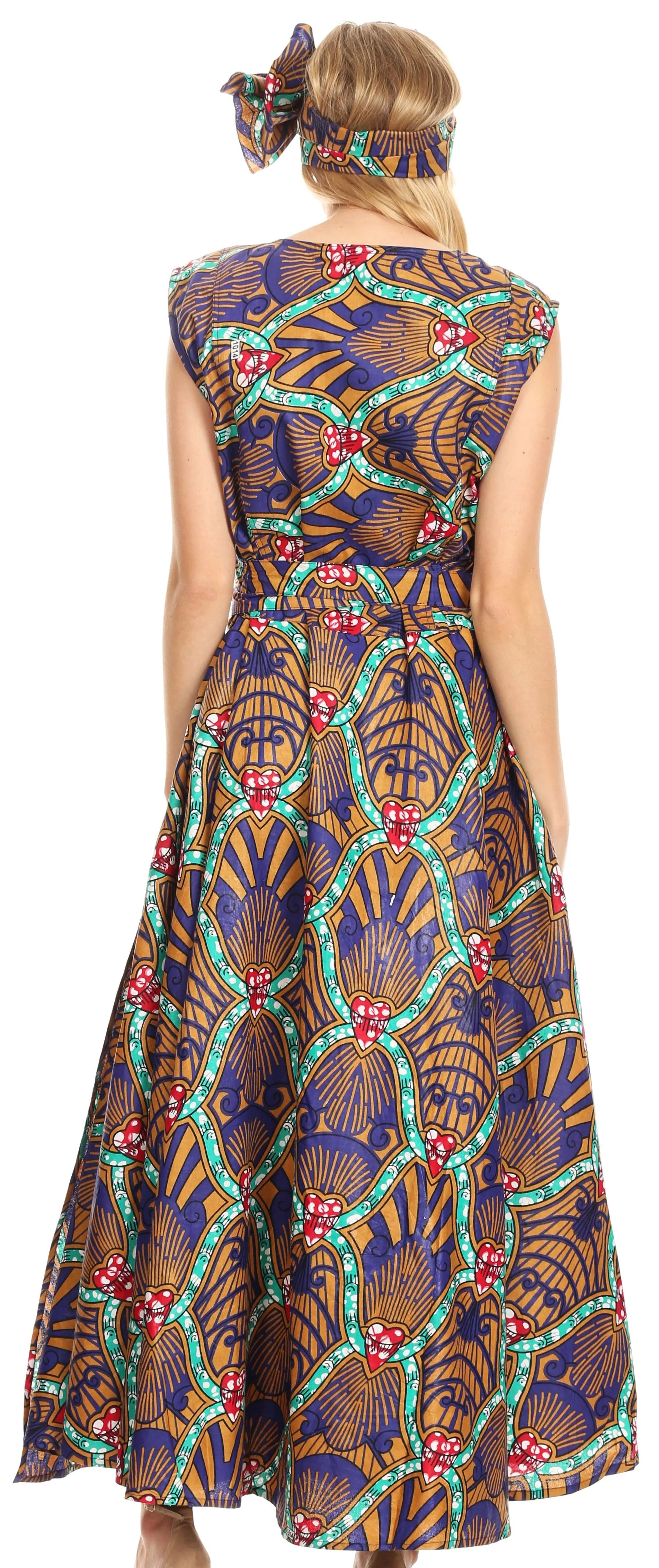 Sakkas Daliah Colorful Wax African Ankara Dutch Sleeveless Long Wrap Around Dress