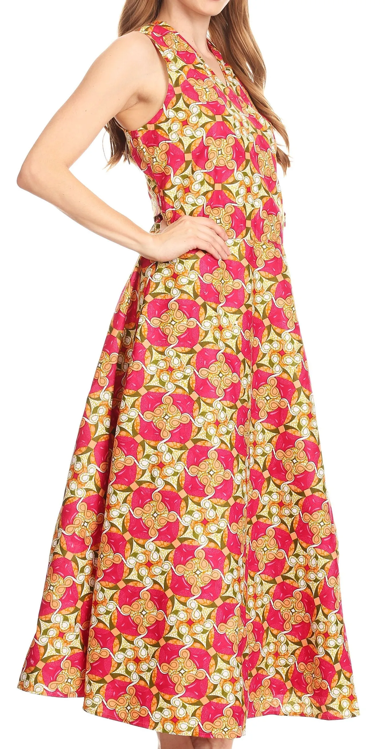 Sakkas Daliah Colorful Wax African Ankara Dutch Sleeveless Long Wrap Around Dress