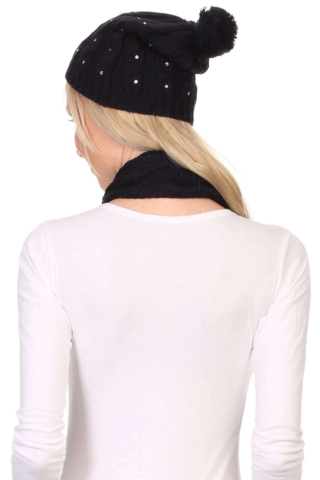 Sakkas Kae Jewel Studded Cable Knit Beanie Hat And Scarf Set