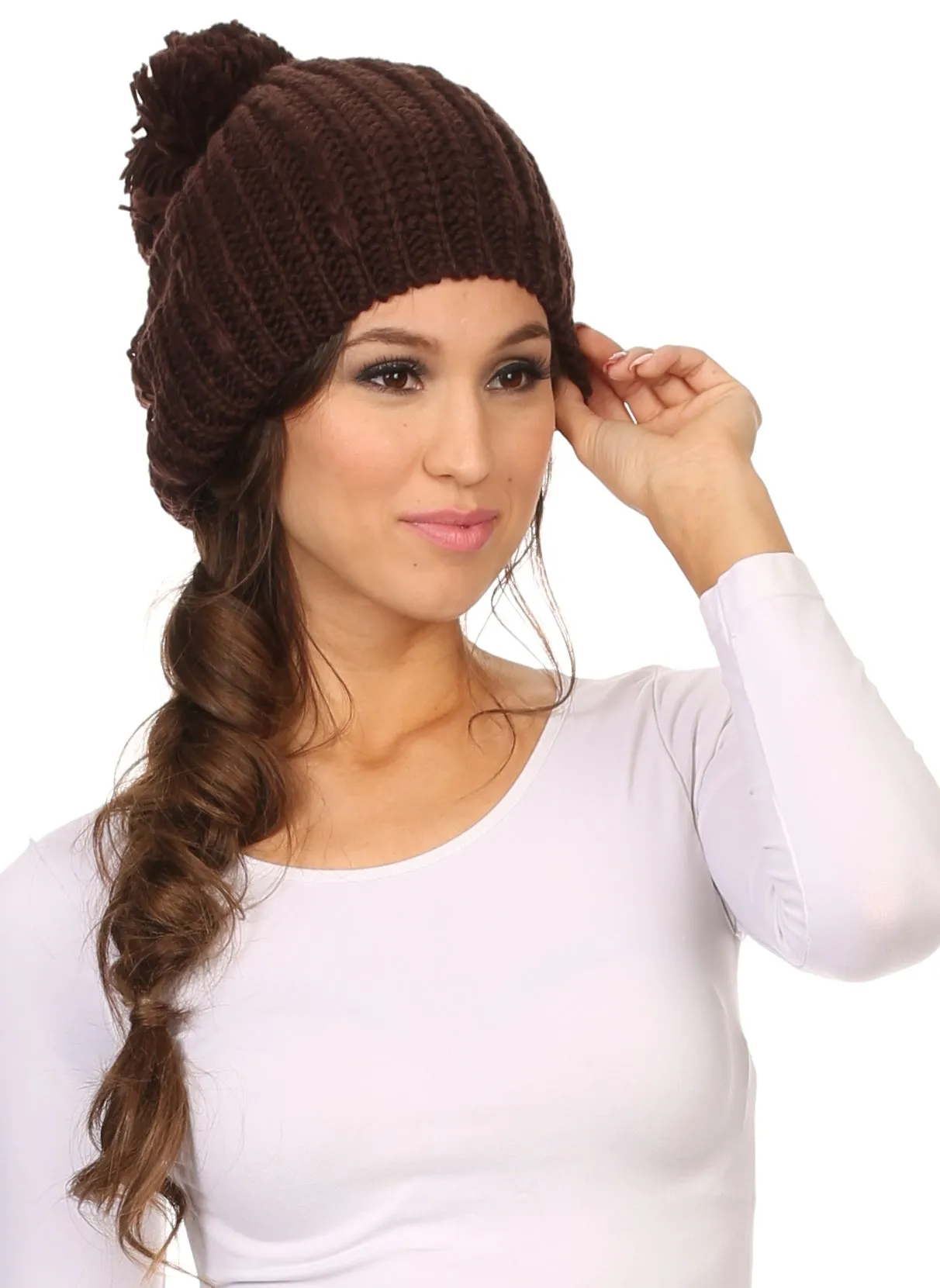 Sakkas Lax Wide Unisex Cable Knit Large Pom Pom Bobble Beanie Hat Cap