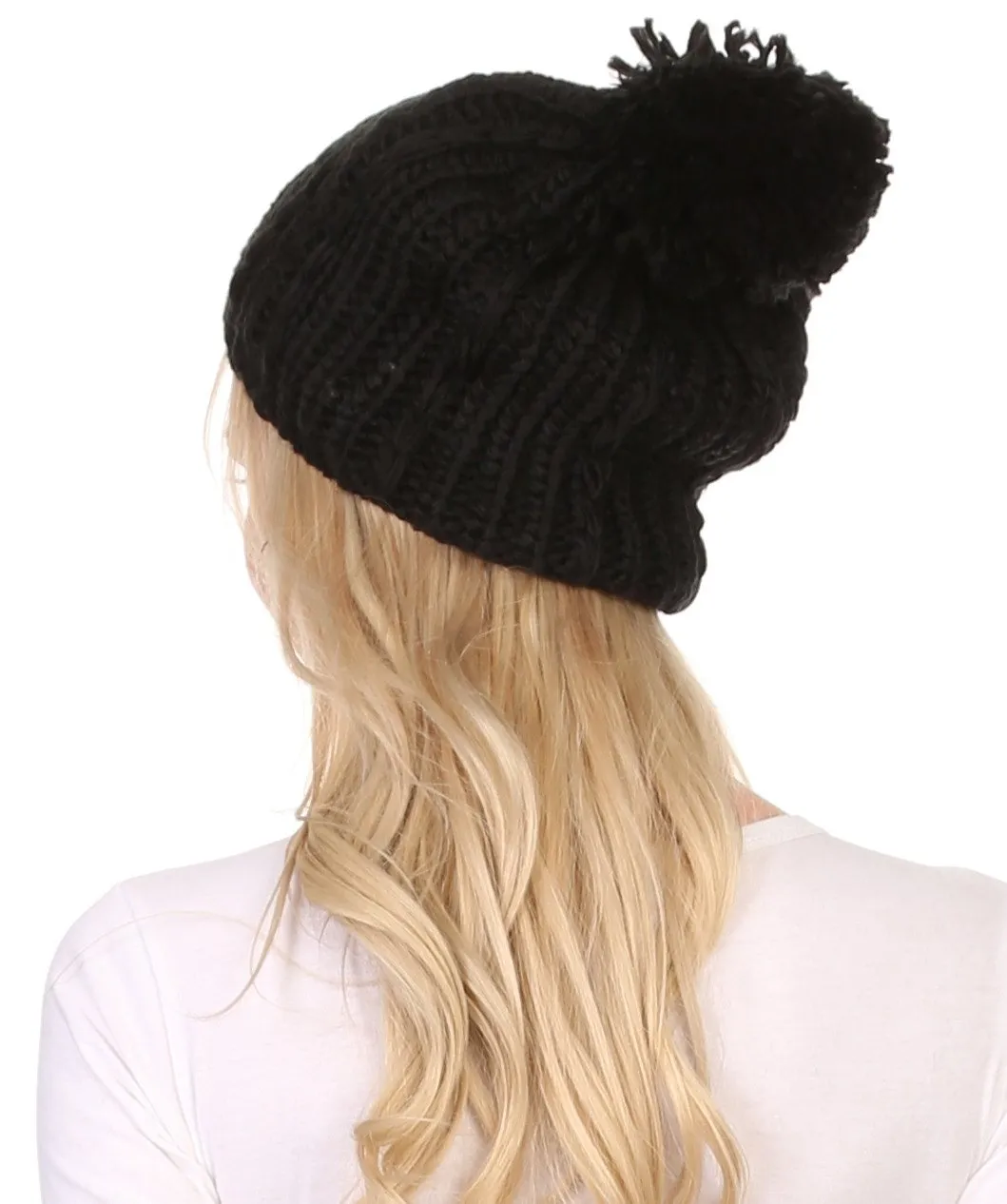 Sakkas Lax Wide Unisex Cable Knit Large Pom Pom Bobble Beanie Hat Cap