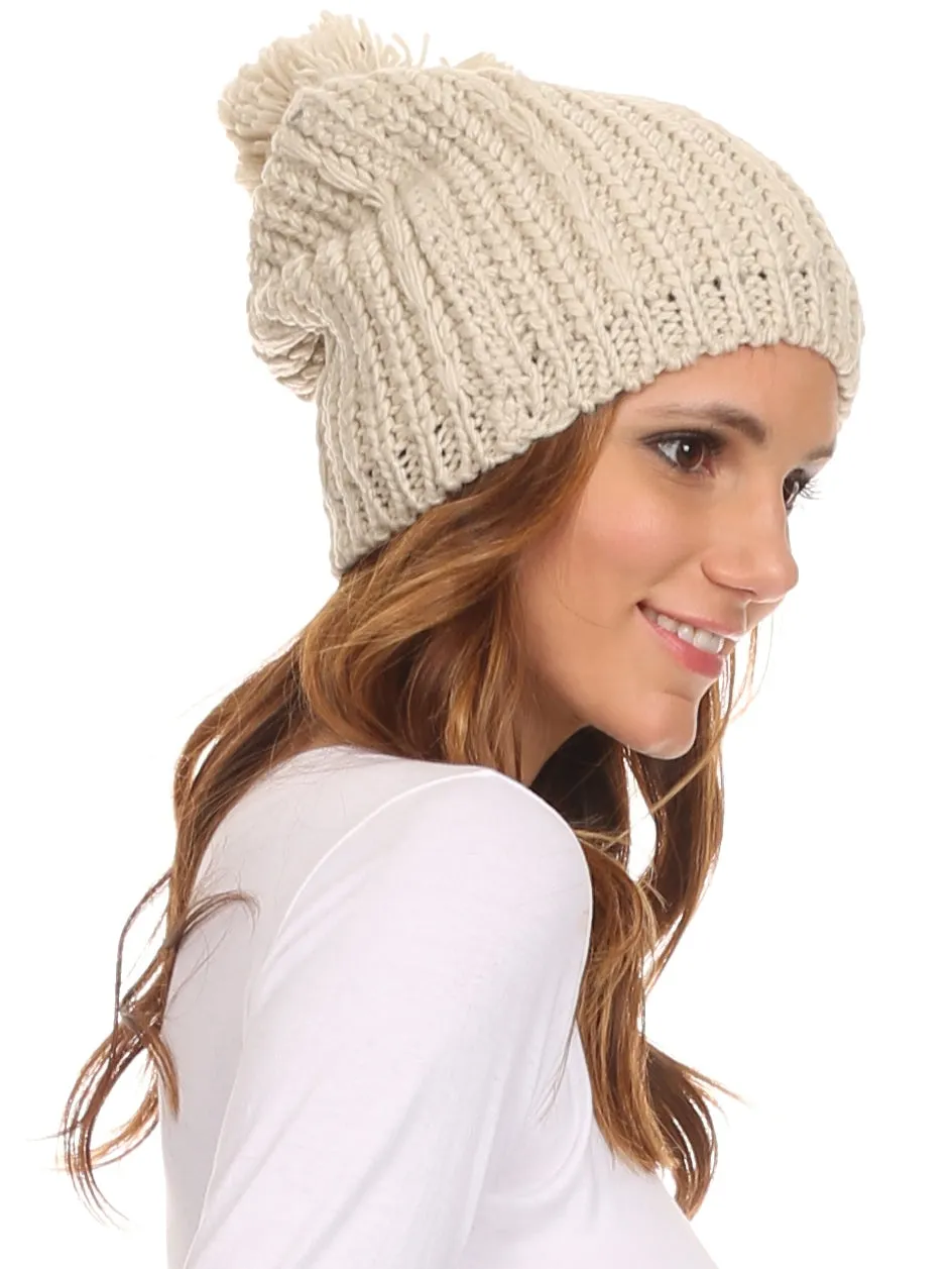 Sakkas Lax Wide Unisex Cable Knit Large Pom Pom Bobble Beanie Hat Cap