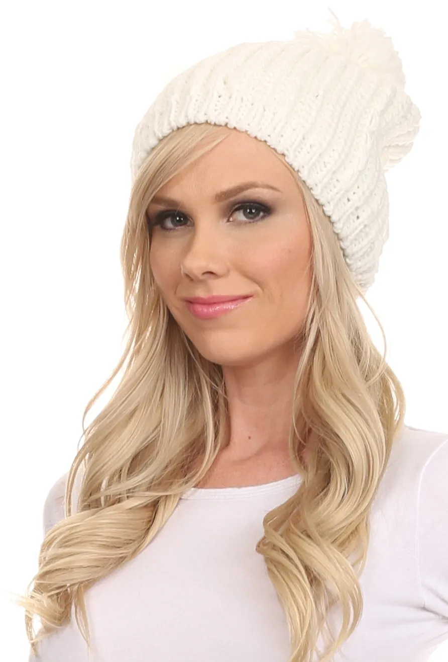 Sakkas Lax Wide Unisex Cable Knit Large Pom Pom Bobble Beanie Hat Cap