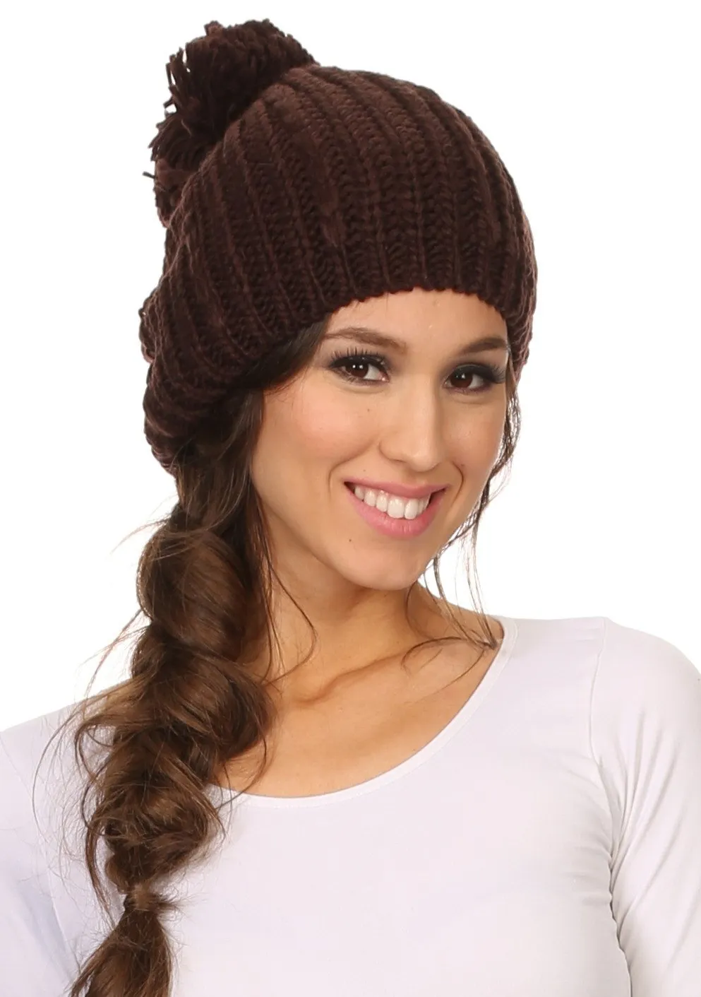 Sakkas Lax Wide Unisex Cable Knit Large Pom Pom Bobble Beanie Hat Cap