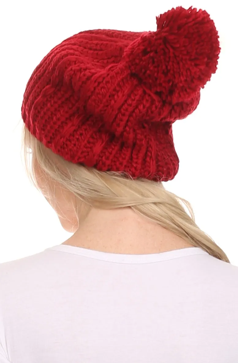 Sakkas Lax Wide Unisex Cable Knit Large Pom Pom Bobble Beanie Hat Cap