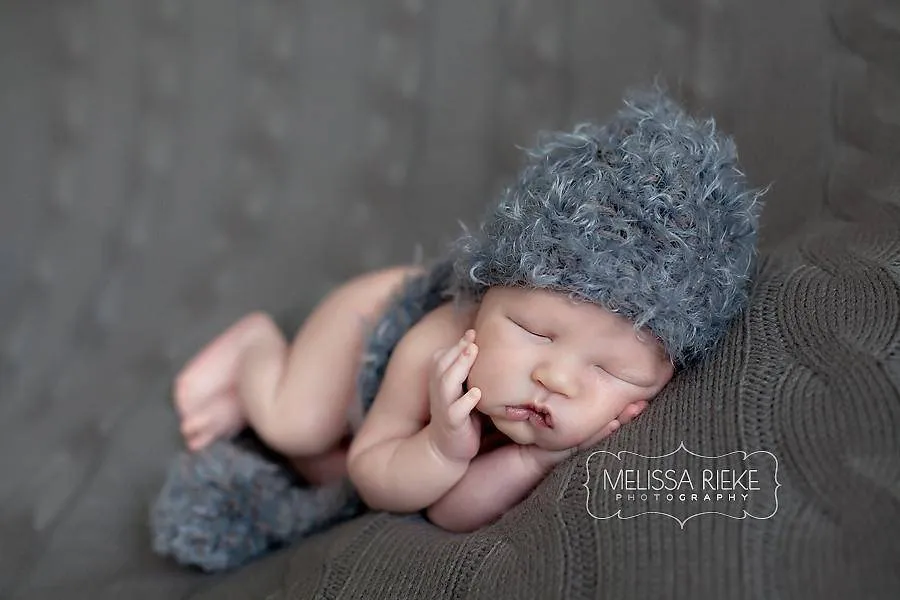 SET Gray Newborn Pixie Elf Hat and Cheesecloth Wrap