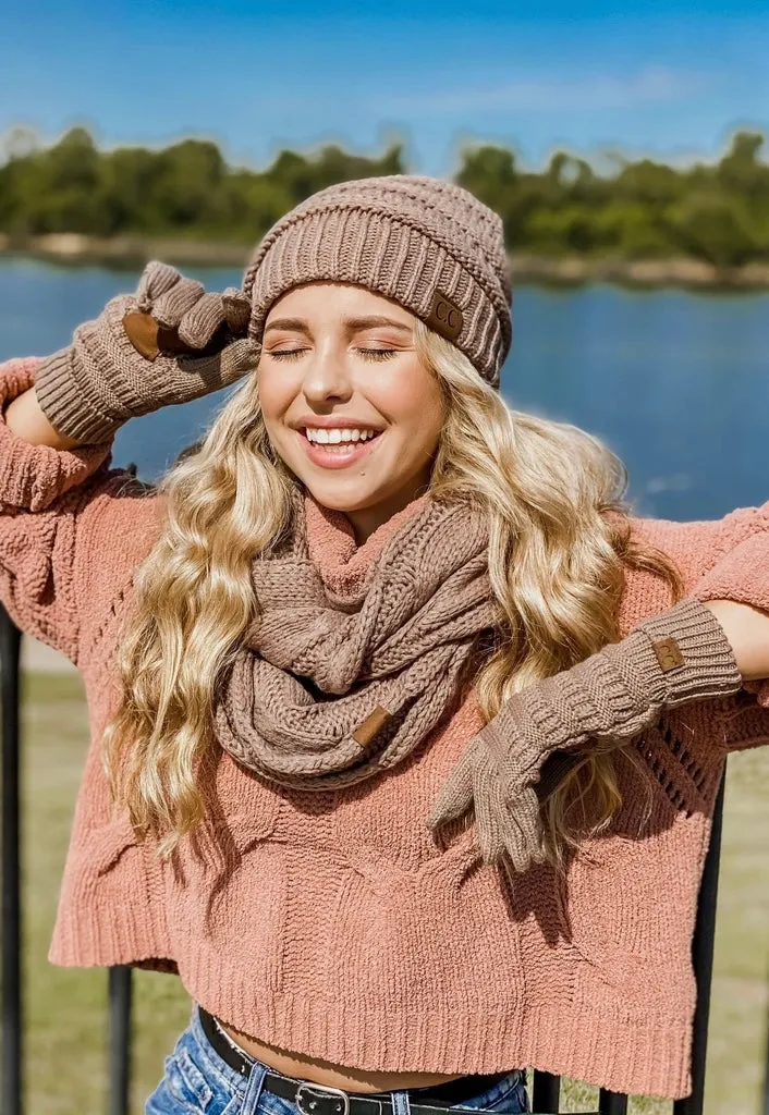 Solid Cable Knit CC Infinity Scarf - Beige