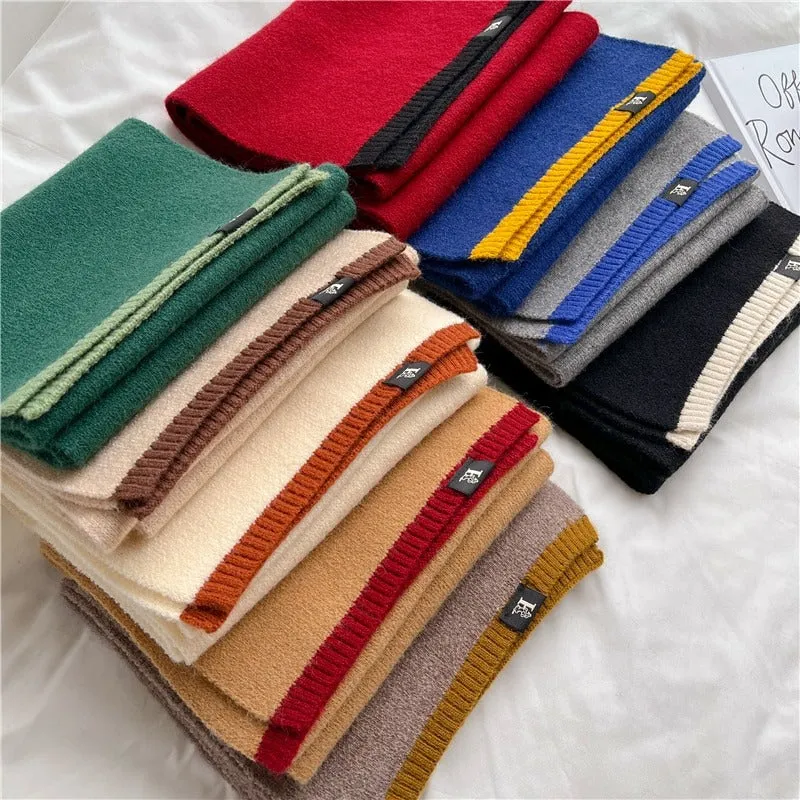 Solid-Colored Warm Cashmere Winter Knitted Scarves