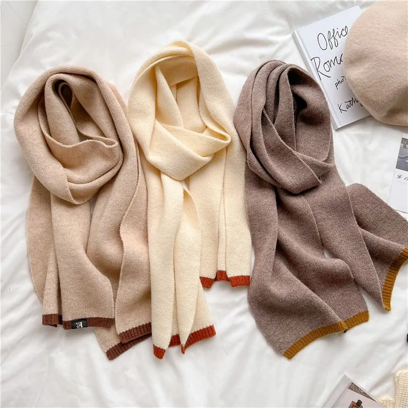 Solid-Colored Warm Cashmere Winter Knitted Scarves