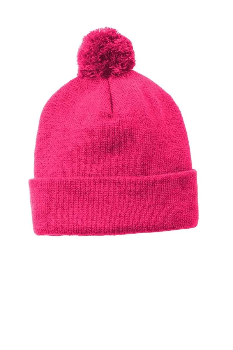 Sport-Tek STC37: Solid Pom Pom Beanie