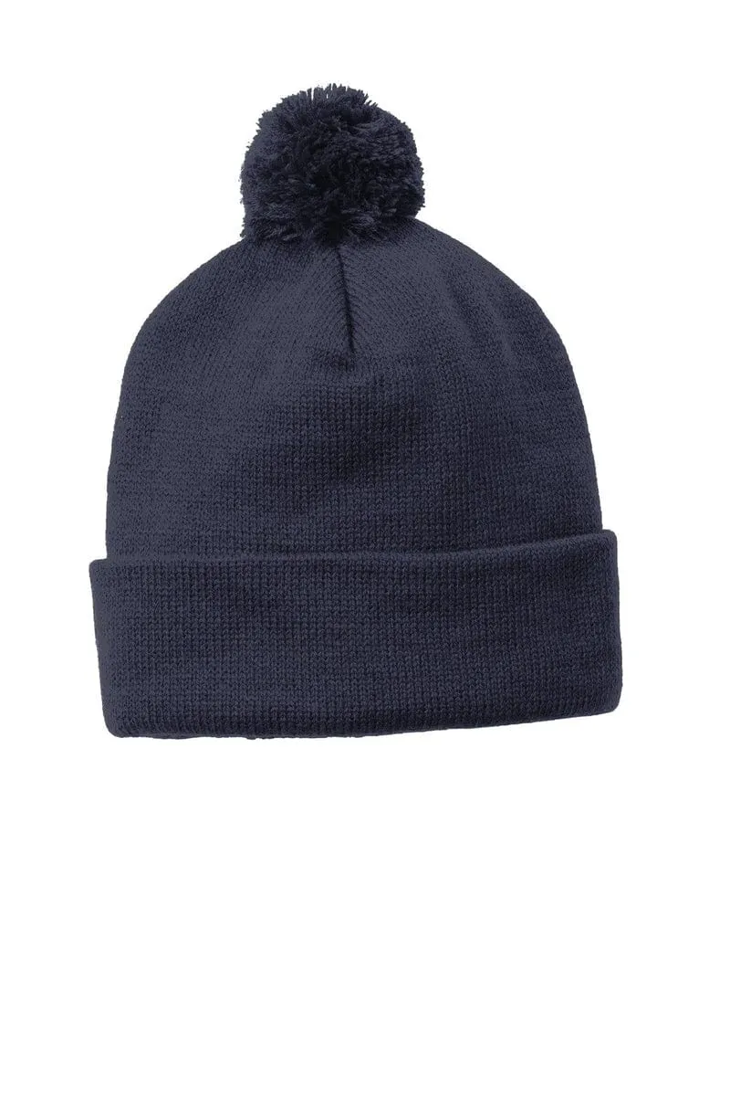 Sport-Tek STC37: Solid Pom Pom Beanie