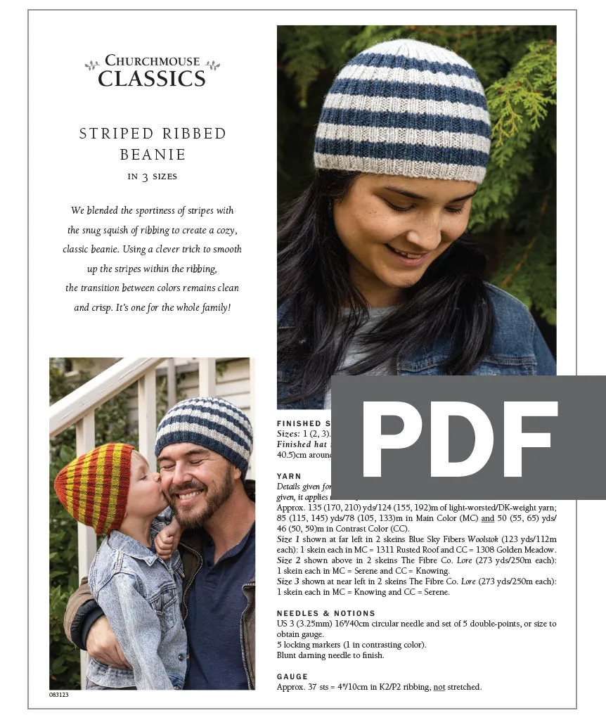 Striped Ribbed Beanie Using Brooklyn Tweed Tones