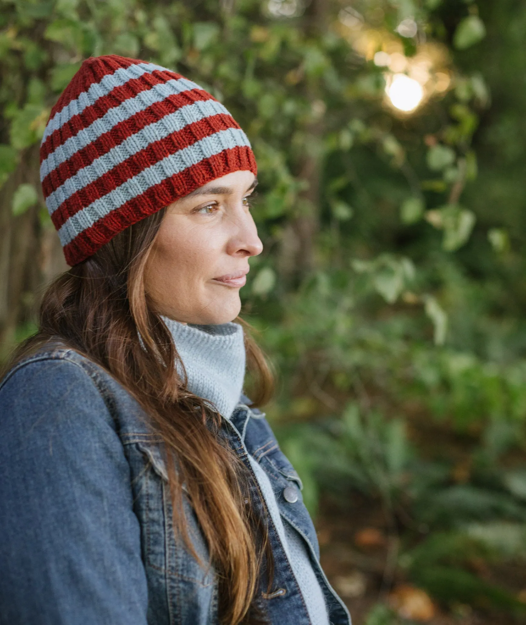 Striped Ribbed Beanie Using Brooklyn Tweed Tones