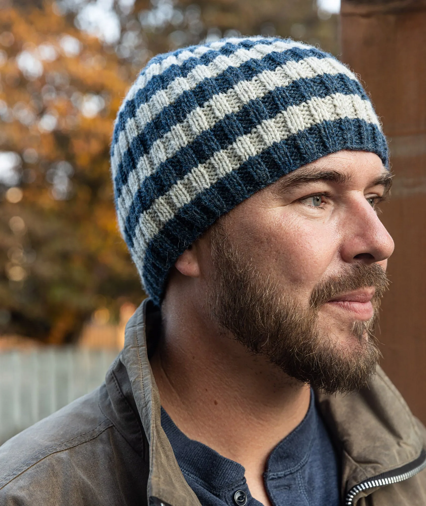 Striped Ribbed Beanie Using The Fibre Co. Lore