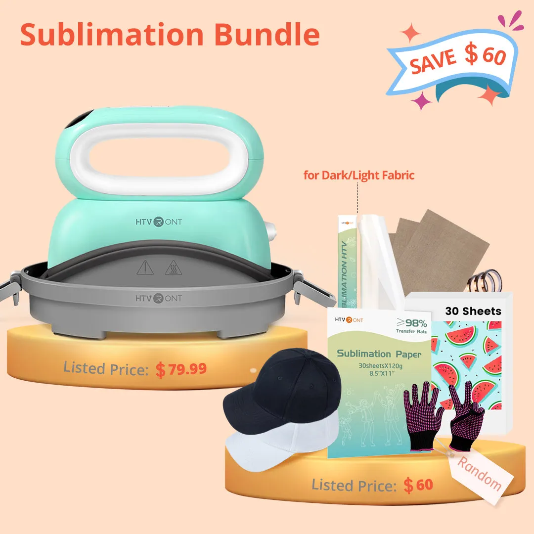 [Sublimation Bundle]HTVRONT Hat Heat Press Machine Sublimation Bundle(Matte Sublimation HTV vinyl for Dark/Light Fabric Sublimation Paper*30 Baseball Cap Blank*2 PTFE Teflon Sheet*3 Gloves≥60＄)