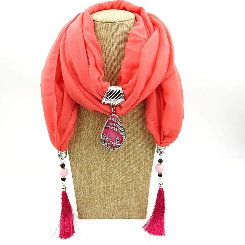 Summer Chiffon Fringe Scarf with Necklace - Exclusive Collection