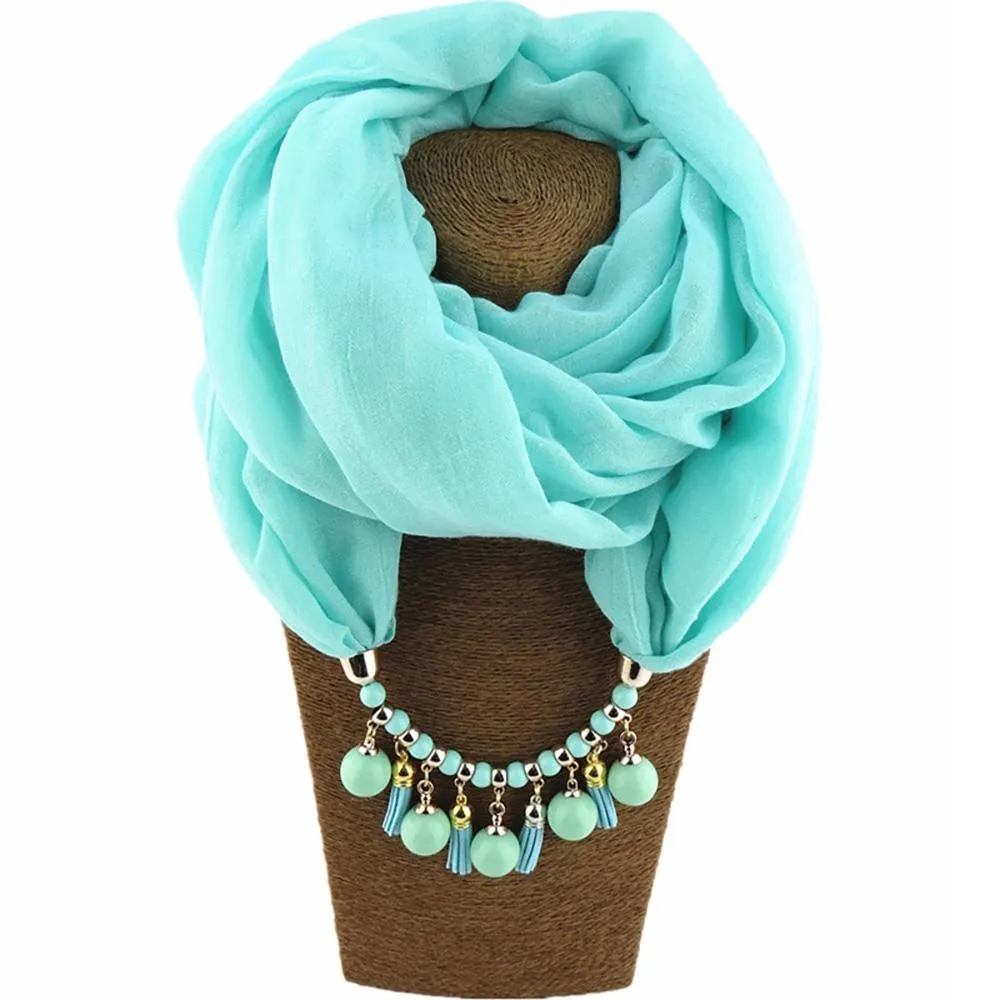 Summer Chiffon Fringe Scarf with Necklace - Exclusive Collection