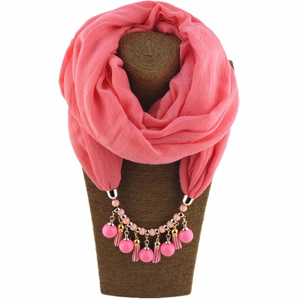 Summer Chiffon Fringe Scarf with Necklace - Exclusive Collection