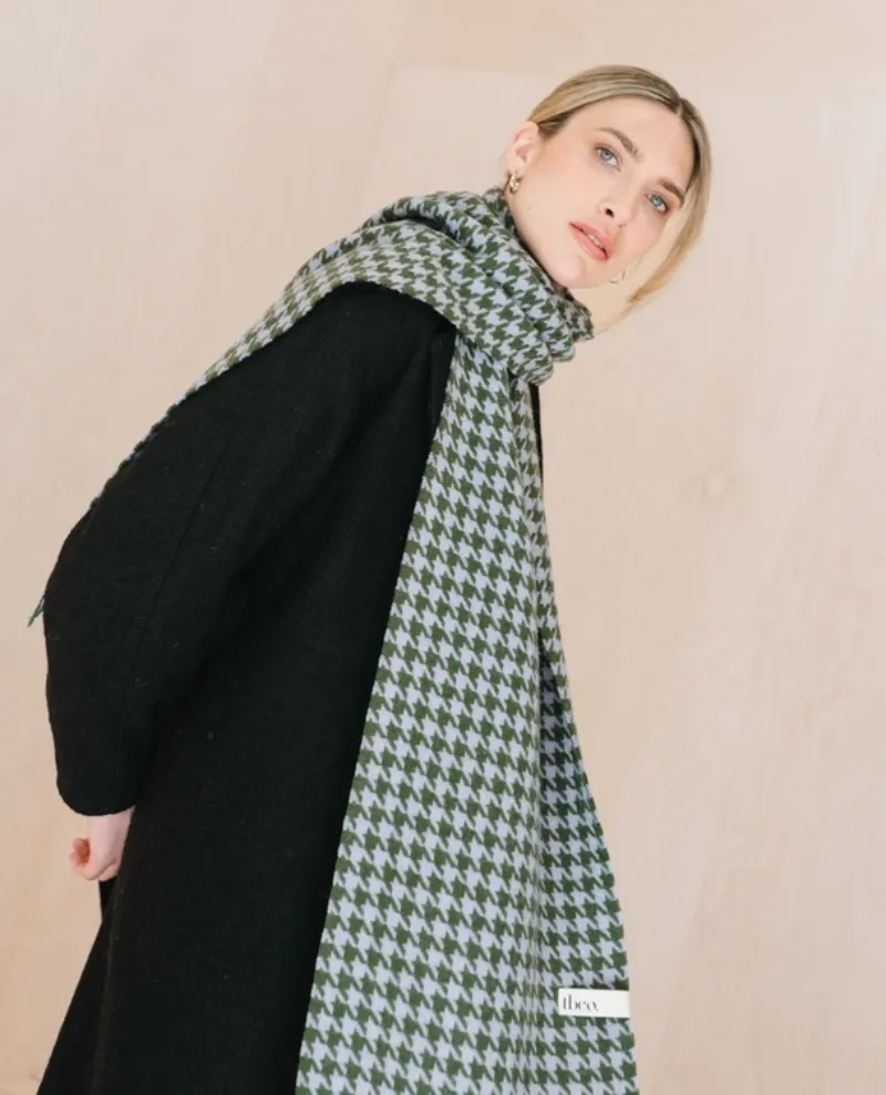 TBCo Lambswool Olive Houndstooth Blanket Scarf