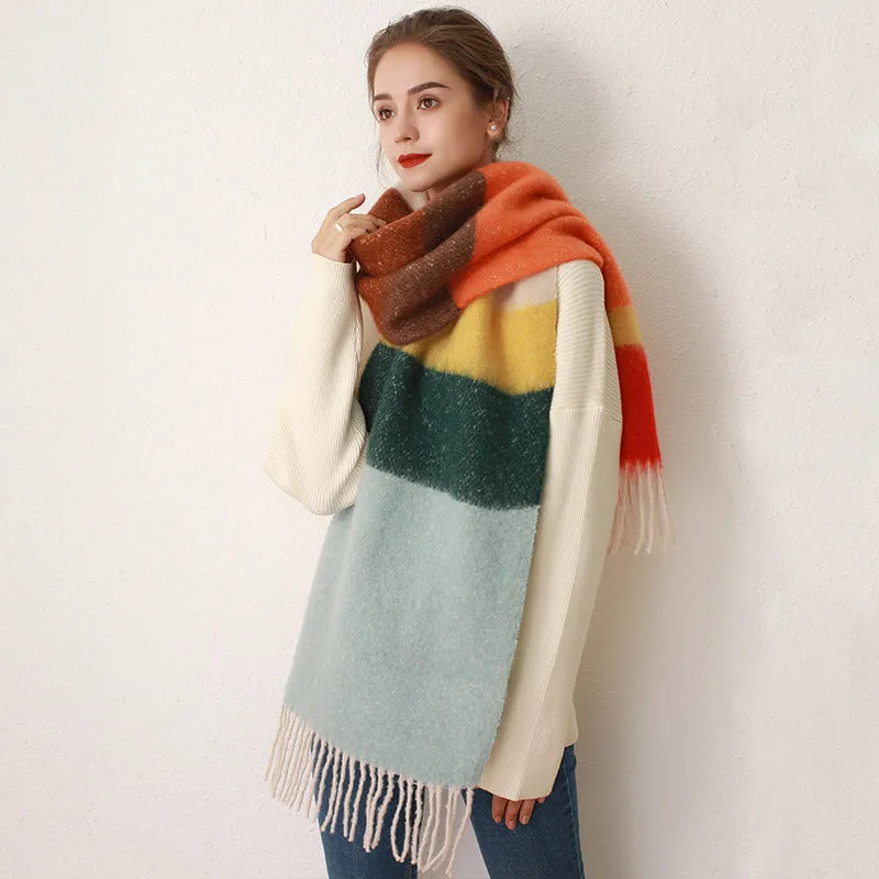 Thick Cozy Stylish Elegant Warm Trendy Classic Soft Color-blocked Scarf