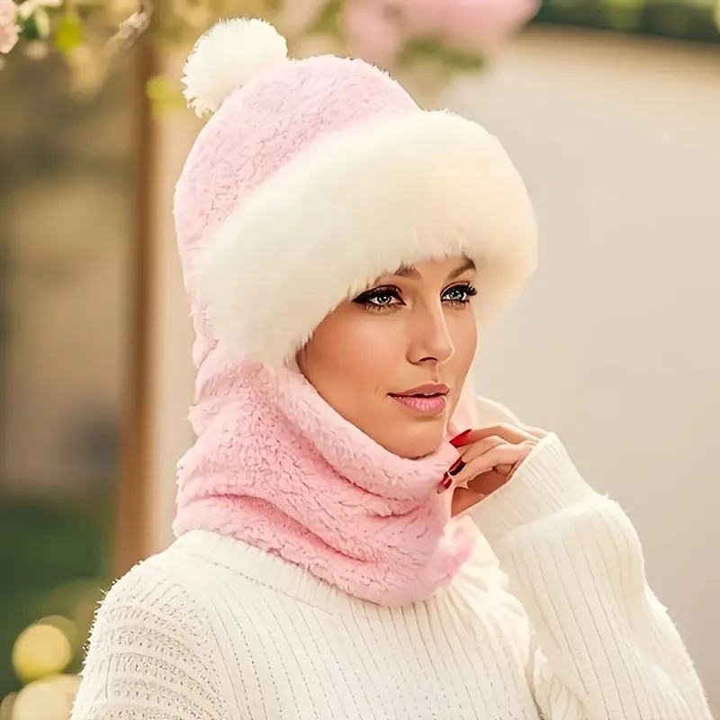 Thick Warm Winter Beanie Hat - Soft Plush Ear Protection, Cozy Neck & Face Cover, One-Piece Scarf Design, Womens Cycling Accessory for Cold Weather - Perfect for Outdoor Activities