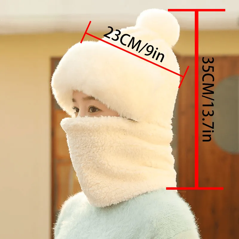 Thick Warm Winter Beanie Hat - Soft Plush Ear Protection, Cozy Neck & Face Cover, One-Piece Scarf Design, Womens Cycling Accessory for Cold Weather - Perfect for Outdoor Activities