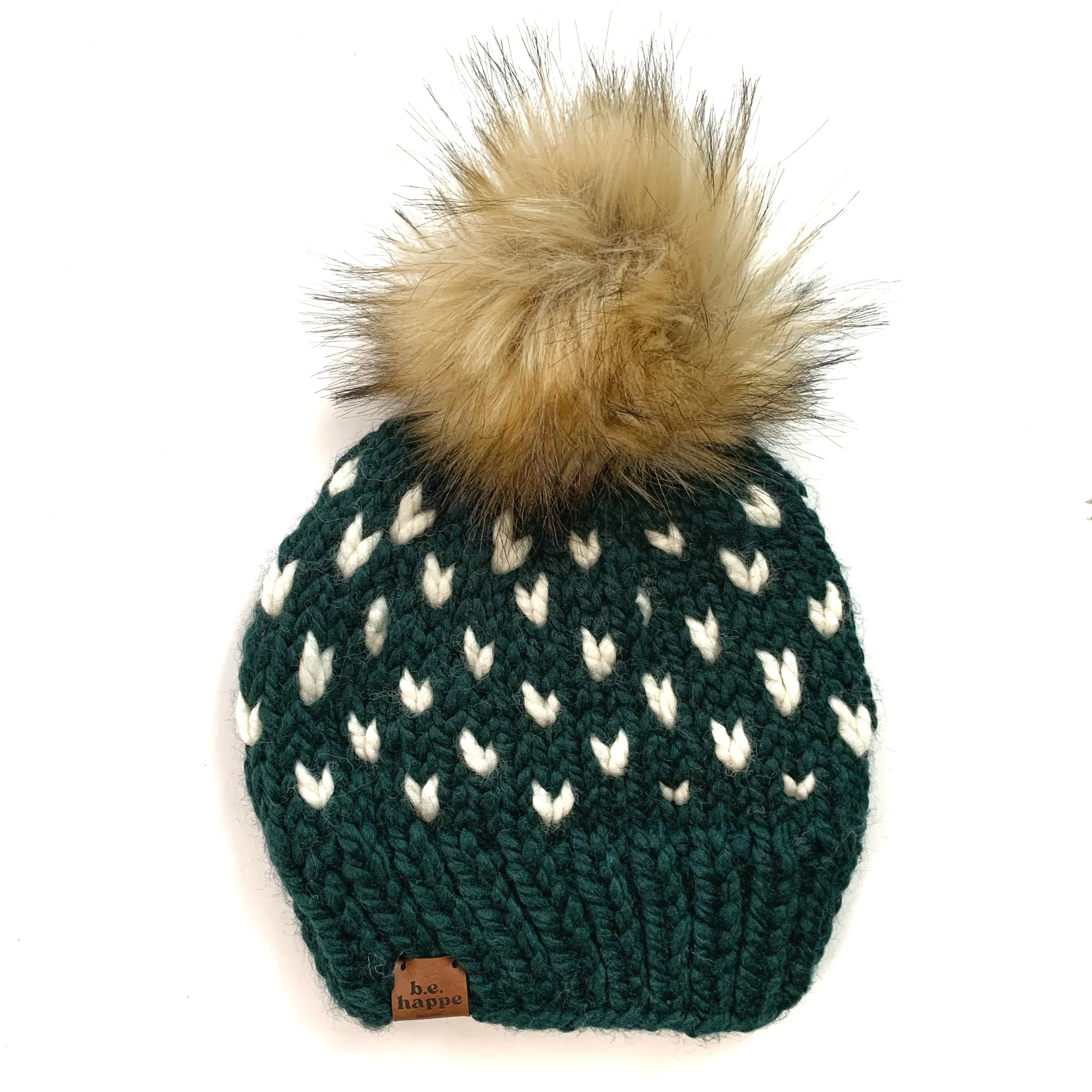 Toddler Hearts Knit Pom Hat | Dark Green   Off White