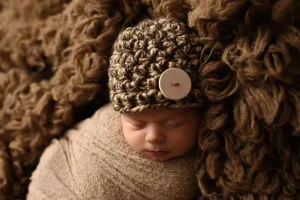 Toffee Brown Beige Newborn Button Hat