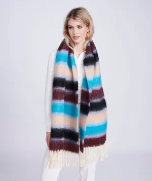 Turquoise Striped Oversized Scarf with Raw Edges