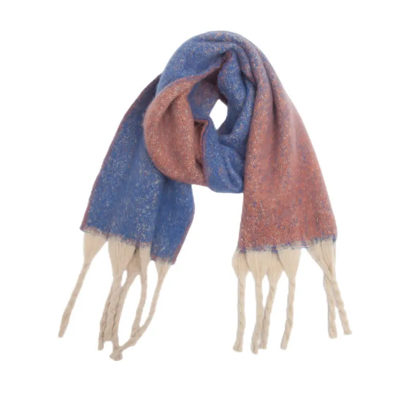 Unisex Gradient Color Tassels Cold Weather Roving Scarf