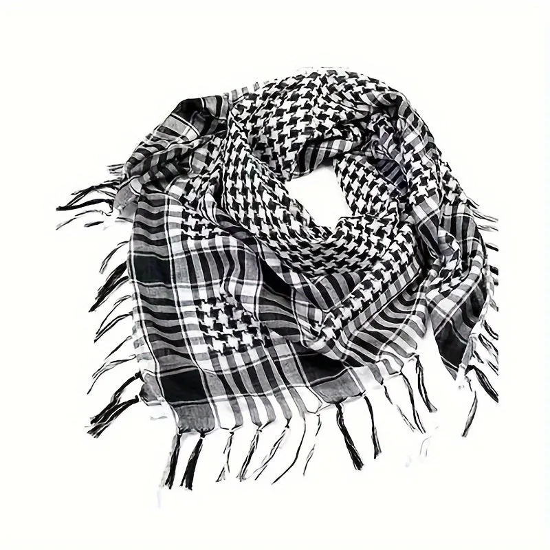 Versatile Plaid Scarf with Tassels - Soft Polyester, Fashionable, Woven, Multi-Use Shawl Scarf for Photo Prop, Winter, Autumn, and Everyday Wear - Trendy Hippie Y2K Style, Bandana-Inspired Design