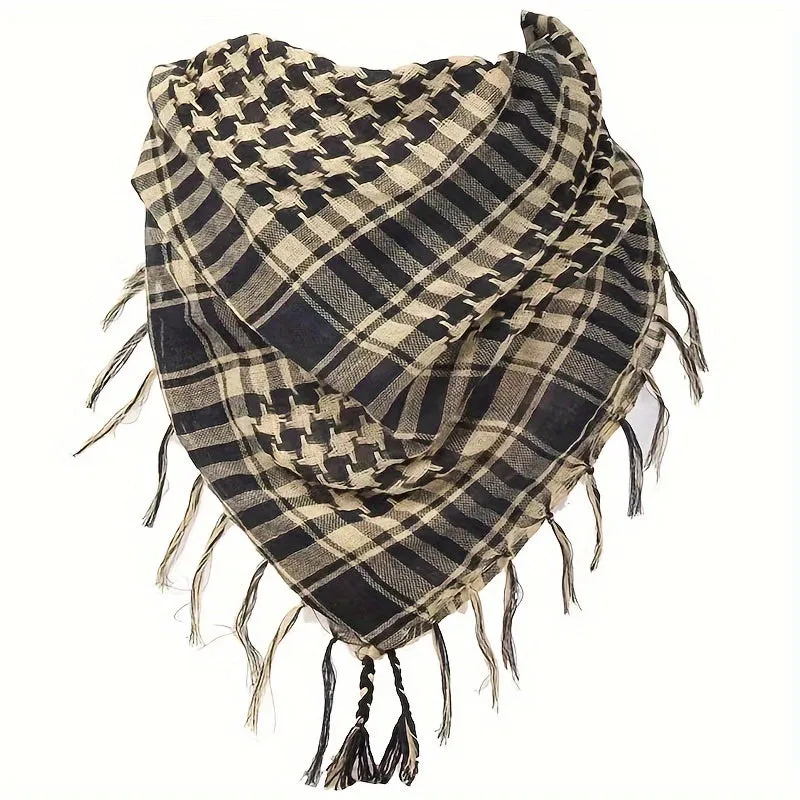 Versatile Plaid Scarf with Tassels - Soft Polyester, Fashionable, Woven, Multi-Use Shawl Scarf for Photo Prop, Winter, Autumn, and Everyday Wear - Trendy Hippie Y2K Style, Bandana-Inspired Design