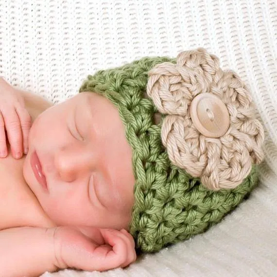 Vintage Green Newborn Beanie Hat