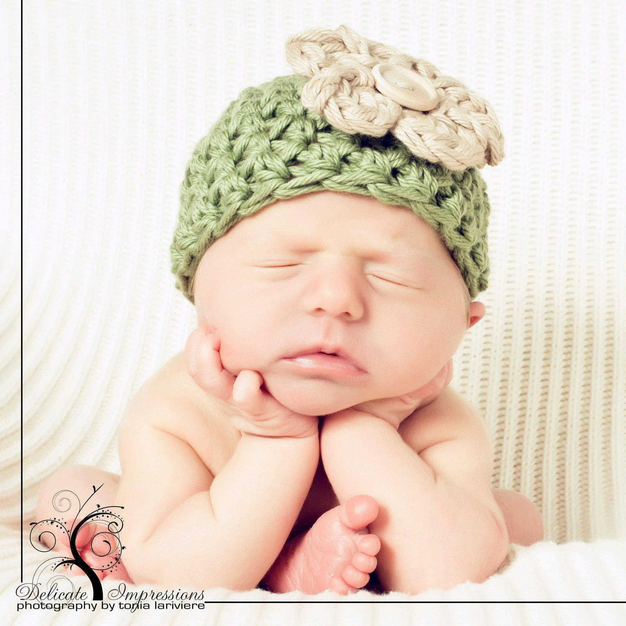 Vintage Green Newborn Beanie Hat