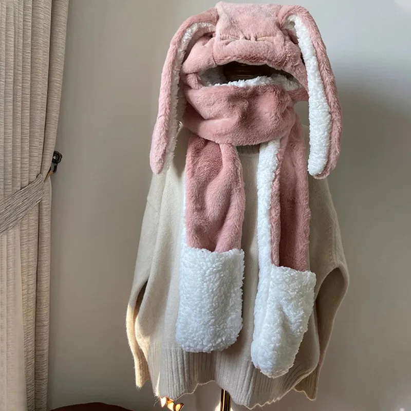 Warm and Fuzzy Large Bunny Ear Winter Hat and Scarfs Set